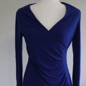 Royal Blue Calvin Klein V-Neck Long Sleeve Dress